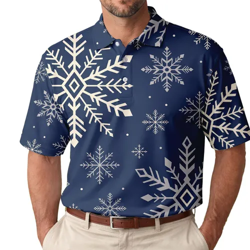 Midnight Navy Snowflake Christmas Holiday Gift For Men Winter Party Casual Outfit Men's Polo Shirt