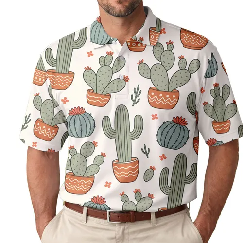 Mid Century Cactus Garden For Beach Vacations, Resort Days And Desert Lovers Men's Polo Shirt