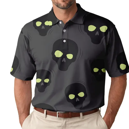 Black Skull Acid Lime Goth Festival Style For Alternative Streetwear And Nightlife Men's Polo Shirt
