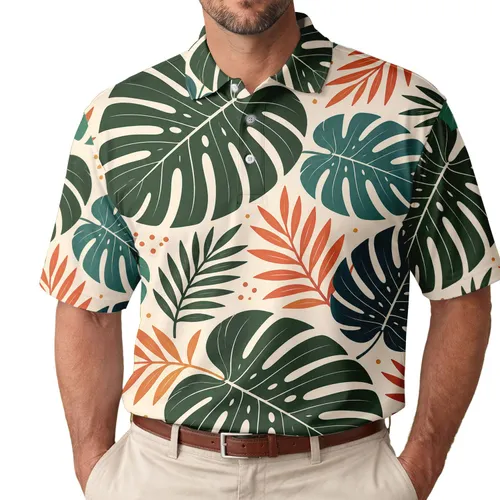 Mid Century Tropical Foliage for Resort Vacations, Beach Getaways, and Cruise Lovers Men's Polo Shirt