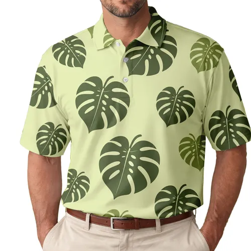 Olive Monstera Leaf Tropical Resort Wear For Men And Women Men's Polo Shirt