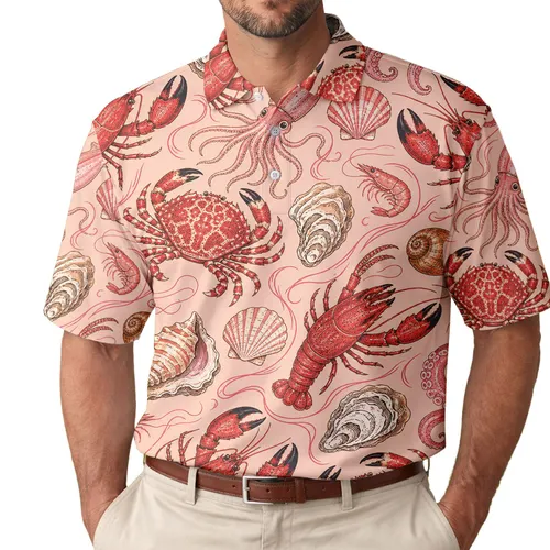 Coastal Lobster And Crab Seafood Motif For Beach Vacations And Resort Weekends Men Men's Polo Shirt
