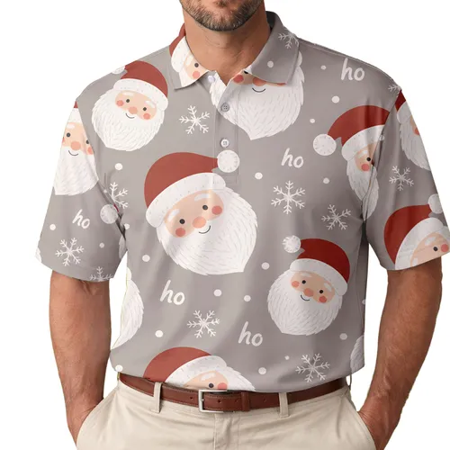 Santa Head Snowflake Christmas Celebration Outfit For Men Holiday Party Gift Wear Men's Polo Shirt