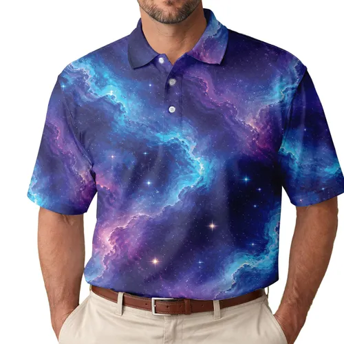 Luminous Nebula Starfield For Beach Holidays, Resort Nights And Cosmic Style Lovers Men's Polo Shirt