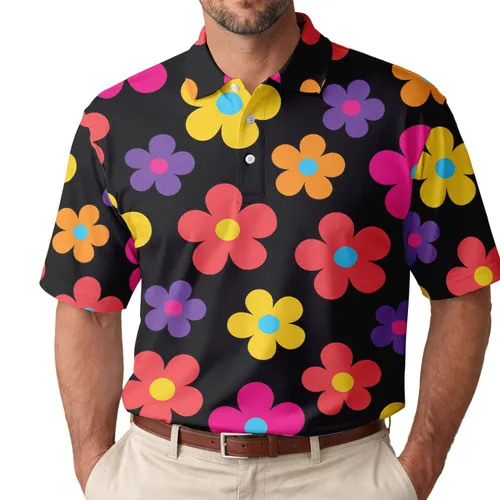 Colorful Five-Petal Floral Motifs for Beach Days, Festivals, and Weekend Outings Men's Polo Shirt