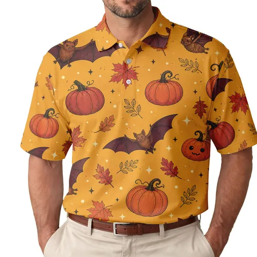 Flying Bats And Pumpkin Motifs for Halloween Parties and Cozy Autumn Nights for Men Men's Polo Shirt
