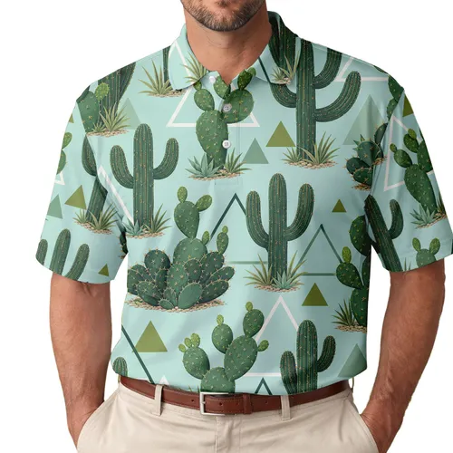 Geometric Cactus Desert Garden Mint Aqua Resort Wear For Men Men's Polo Shirt