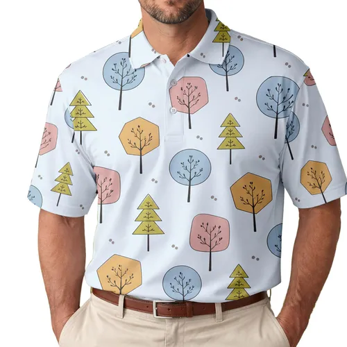 Scandinavian Woodland Trees For Spring Travel And Everyday Nature Lover Style Men's Polo Shirt