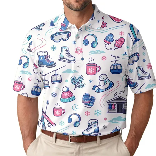 Colorful Ski Spa Snowman Icons For Winter Resort Trips And Après Ski Enthusiasts Men's Polo Shirt