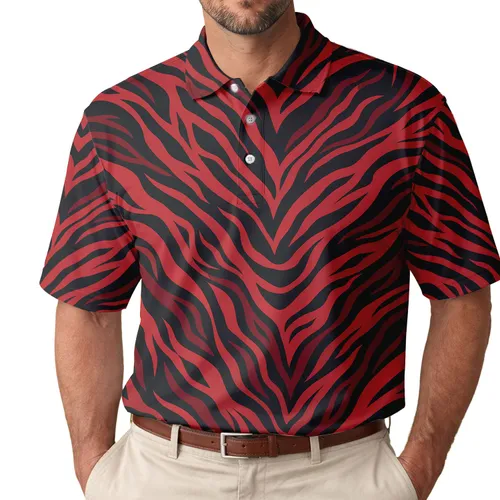 Crimson Tiger Stripe Abstract For Beach Travel, Resort Nights, And Bold Men's Style Men's Polo Shirt