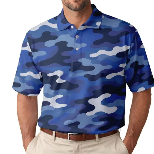 Deep Blue Urban Camouflage For Streetwear, Travel, And Everyday Active Style For Men Men's Polo Shirt
