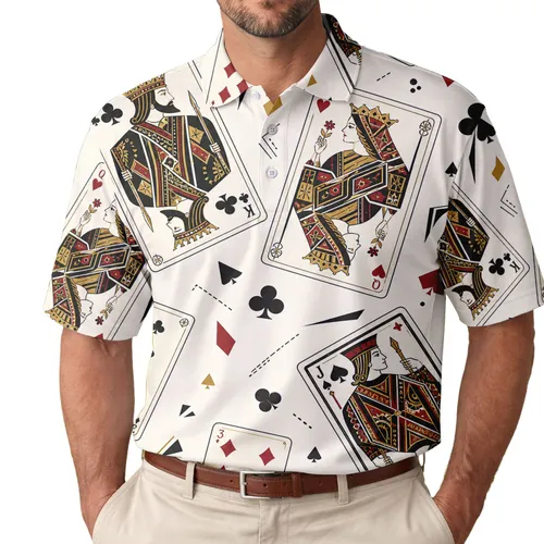 Playing Card Casino Night Collage for Resort Travel, Date Nights and Poker Enthusiasts Men's Polo Shirt