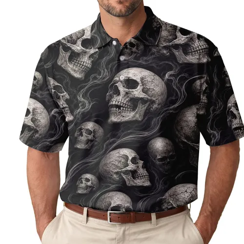 Realistic Black Skull Heads For Gothic Streetwear, Concerts And Alternative Style Lovers Men's Polo Shirt