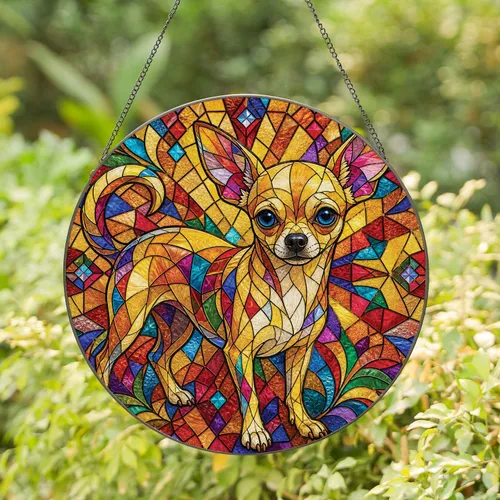 Colorful Stained Glass Chihuahua Window Hanging Decor For Dog Lover Housewarming Gift Stained Glass Suncatcher
