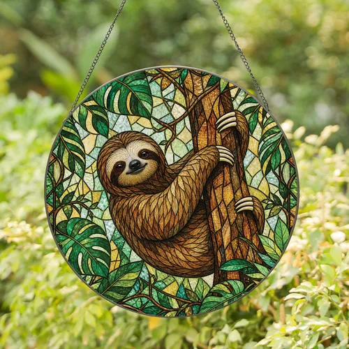 Stained Glass Sloth Rainforest Window Decor For Jungle Lovers And Cozy Home Spaces Stained Glass Suncatcher