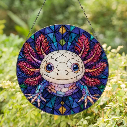 Colorful Stained Glass Axolotl Easter Decor for Garden Porch and Amphibian Lovers Stained Glass Suncatcher