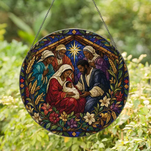 African American Nativity Stained Glass Christmas Decor For Home Church And Family Stained Glass Suncatcher