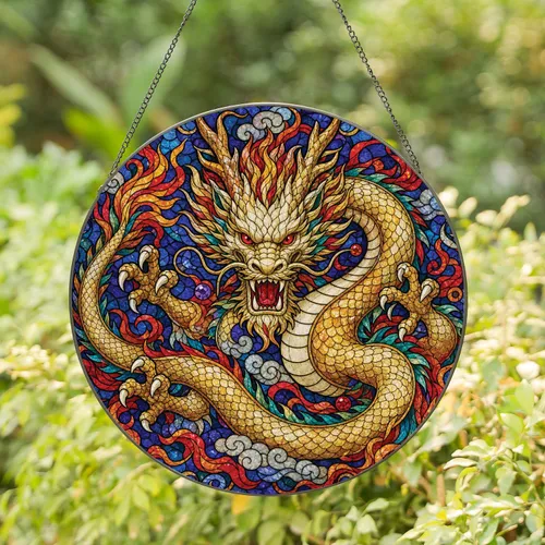 Fierce Eastern Dragon Stained Glass Window Decor for Lunar New Year Home And Office Stained Glass Suncatcher
