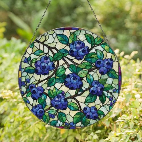 Blueberry Stained Glass Window Decor for Kitchen Garden Cottage Housewarming Gifts Stained Glass Suncatcher