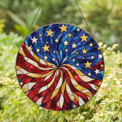Patriotic Stained Glass Flag Stars Window Decor For Independence Day Home Stained Glass Suncatcher