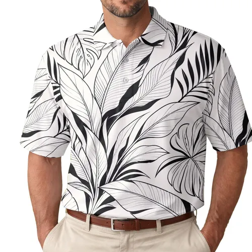 Black Tropical Leaf Botanical Resort Style For Vacation And Everyday Wear Men's Polo Shirt