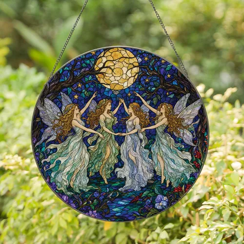 Moonlit Fairy Grove Stained Glass Decor For Mystical Home And Garden Gift Giving Stained Glass Suncatcher