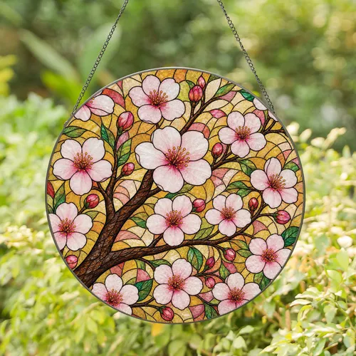 Cherry Blossom Stained Glass Window Decor for Spring Home Gifts and Garden Lovers Stained Glass Suncatcher