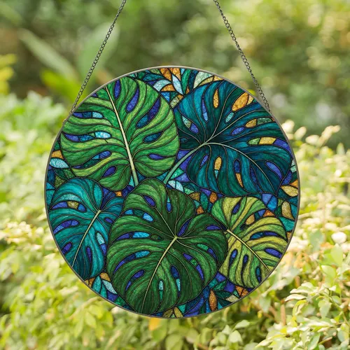 Tropical Monstera Stained Glass Window Decor For Bohemian Home And Garden Lovers Stained Glass Suncatcher