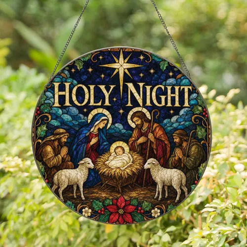 Holy Night Nativity Stained Glass Christmas Window Decor for Christian Homes Stained Glass Suncatcher