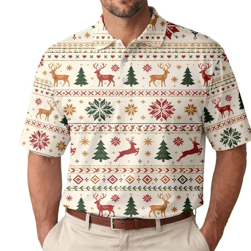 Nordic Reindeer And Snowflake Holiday Knit Style For Festive Winter Outfits Men Men's Polo Shirt