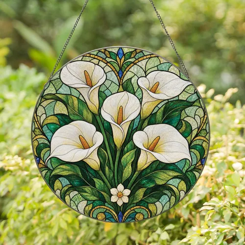 White Calla Lily Stained Glass Bouquet For Botanical Home Decor And Housewarming Gifts Stained Glass Suncatcher