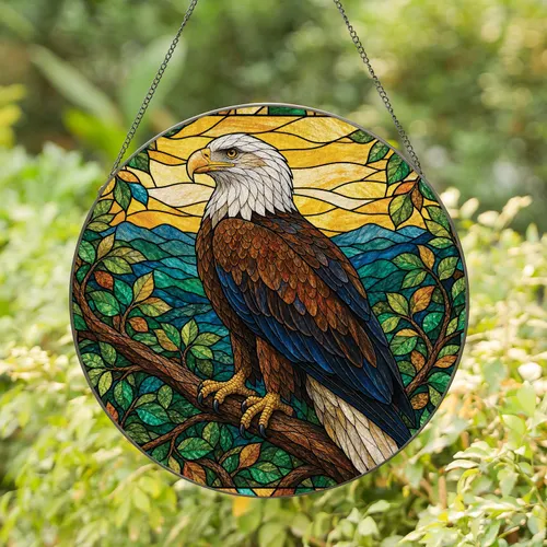 Bald Eagle Stained Glass Dawn Mosaic Window Decor For Nature Loving Bird Enthusiasts Stained Glass Suncatcher