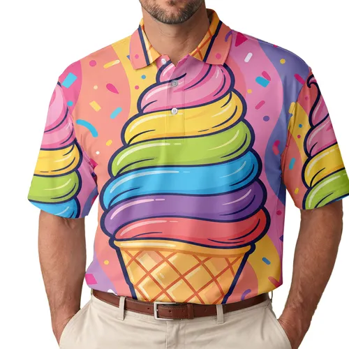 Rainbow Soft Serve Ice Cream Cone for Summer Festivals Beach Vacations and Parties Men's Polo Shirt