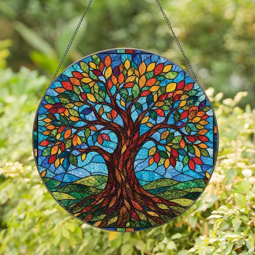 Stained Glass Tree Of Life Window Hanging For Autumn Home Decor And Nature Lovers Stained Glass Suncatcher