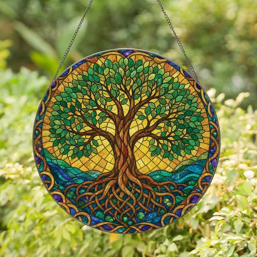 Celtic Tree Of Life Stained Glass Window Decor For Housewarming And Garden Gift Giving Stained Glass Suncatcher