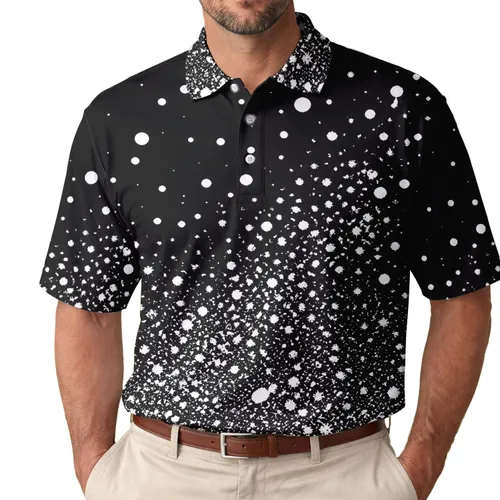 Black And White Snowfall Ink Splatter For Winter Streetwear And Evening Outfits Men's Polo Shirt