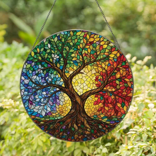 Four Seasons Stained Glass Tree Window Decor For Nature Lovers And Housewarming Gifts Stained Glass Suncatcher
