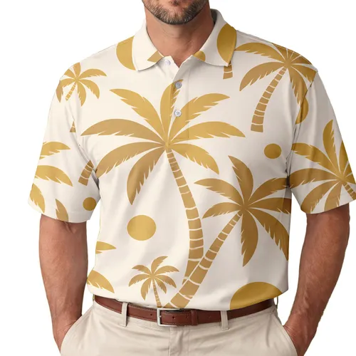 Golden Palm Tree Silhouettes And Sun Discs For Resort Travel, Beach Days And Vacations Men's Polo Shirt