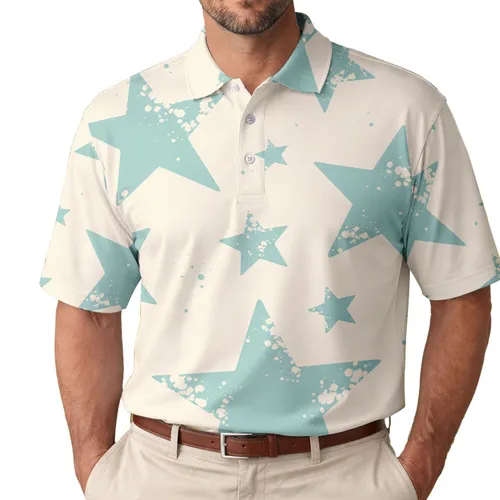 Seafoam Aqua Star Motif For Casual Everyday Wear Retro Sport Style Men Women Gift Men's Polo Shirt