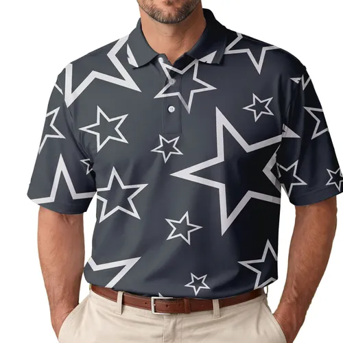 Silver Outline Star Field Streetwear for Men's Casual Weekend and Evening Outfits Men's Polo Shirt