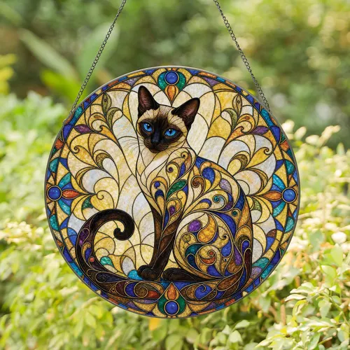 Siamese Cat Stained Glass Window Decor for Cat Lovers Housewarming Birthday Gifts Stained Glass Suncatcher