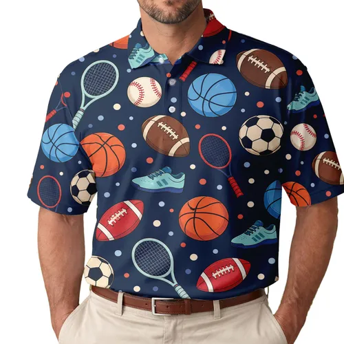 Colorful Sports Balls And Gear For Game Day Fans And Active Adults Men's Polo Shirt
