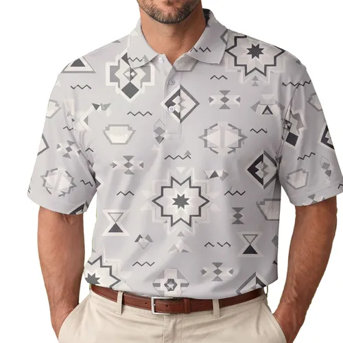 Nordic Geometric Stars And Chevron Motifs For Modern Minimal Everyday Wardrobe Style Men's Polo Shirt