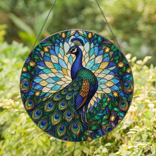 Colorful Peacock Stained Glass Window Decor For Housewarming Gifts For Bird Lovers Stained Glass Suncatcher