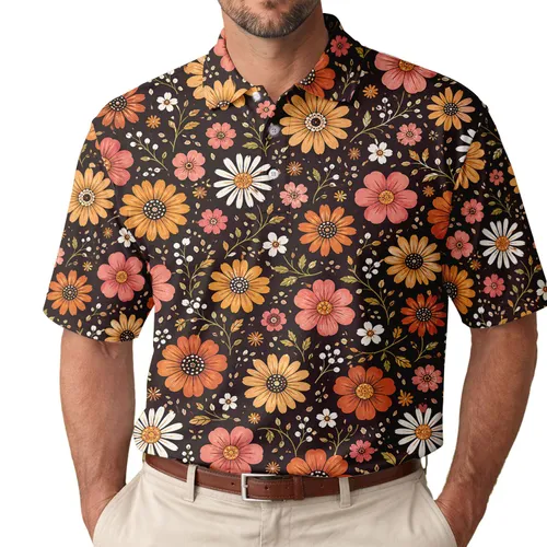Retro Folk Floral Garden Motif For Casual Weekend Wear And Everyday Office Style Women Men's Polo Shirt