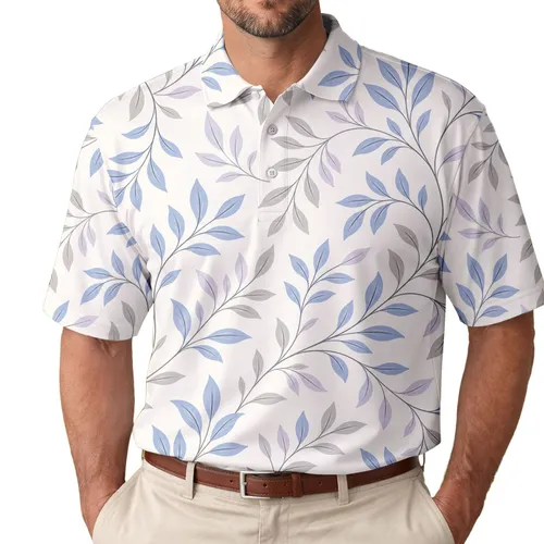Periwinkle Botanical Foliage For Resort Wear And Elevated Everyday Casual Style Men's Polo Shirt