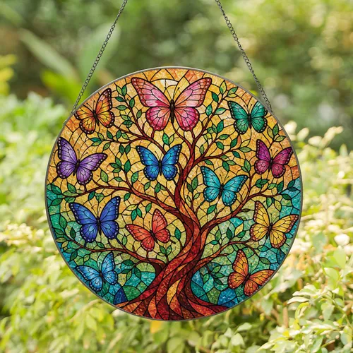Stained Glass Butterfly Tree Window Decor For Colorful Boho Living Rooms And Mom Gifts Stained Glass Suncatcher