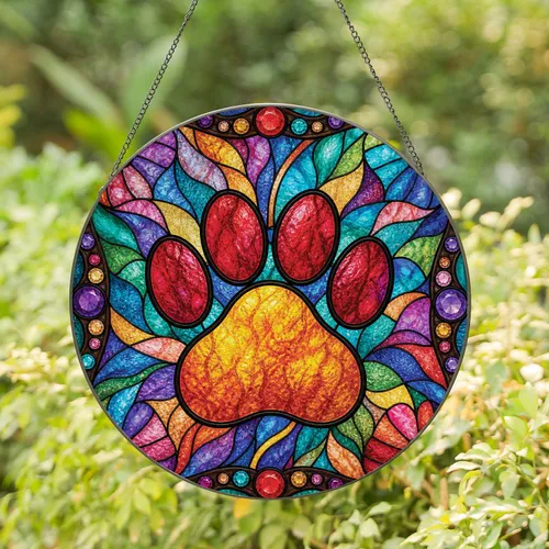 Colorful Stained Glass Dog Paw Window Decor for Pet Lovers Housewarming and Memorial Gifts Stained Glass Suncatcher
