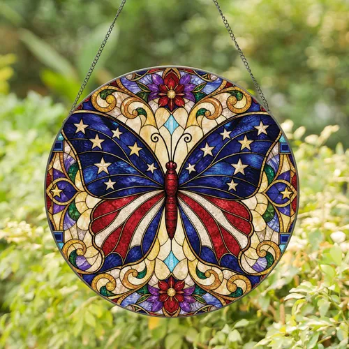 Patriotic Stained Glass Butterfly Window Decor For July Fourth Home And Wedding Gifts Stained Glass Suncatcher