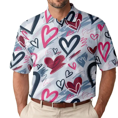 Hand Drawn Heart Graffiti For Date Nights, Beach Trips, And Valentine Gifts For Men Men's Polo Shirt